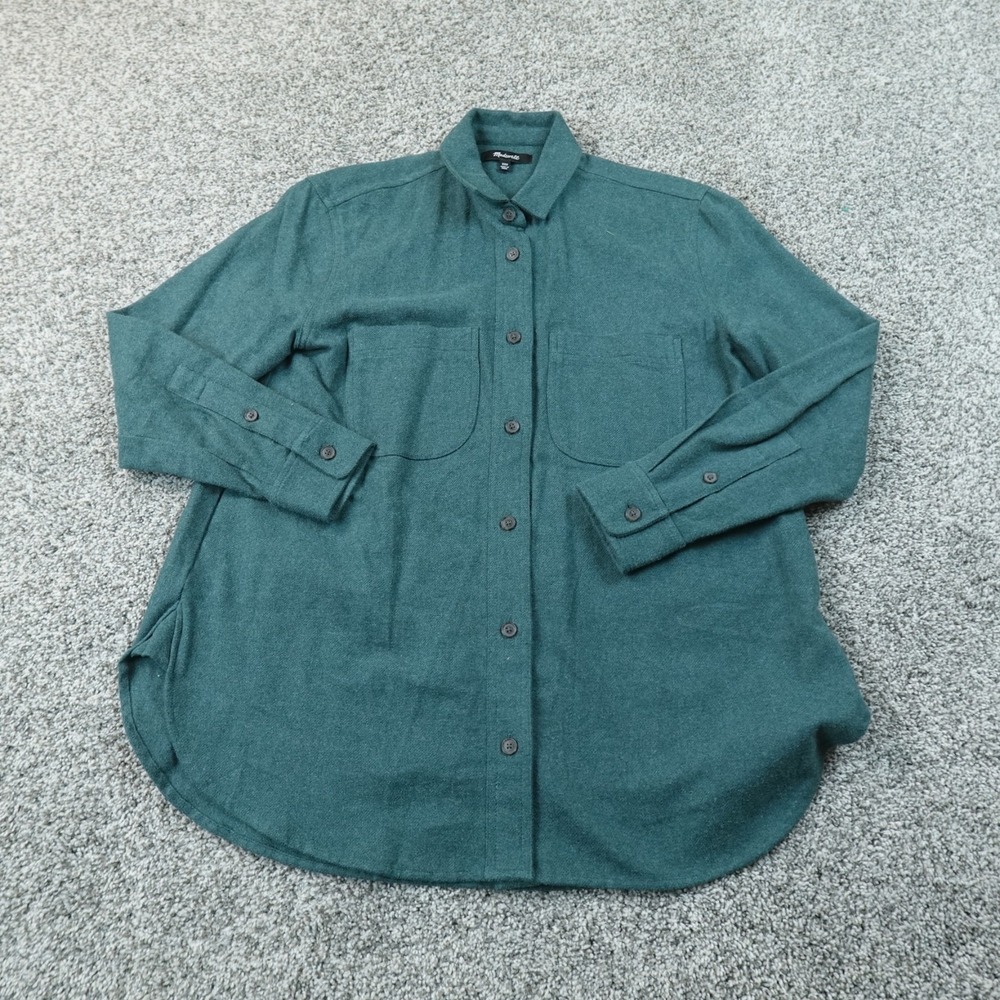 Madewell Shirt Womens 2XS Green Oversized Chamois Flannel Button Up Long Sleeve